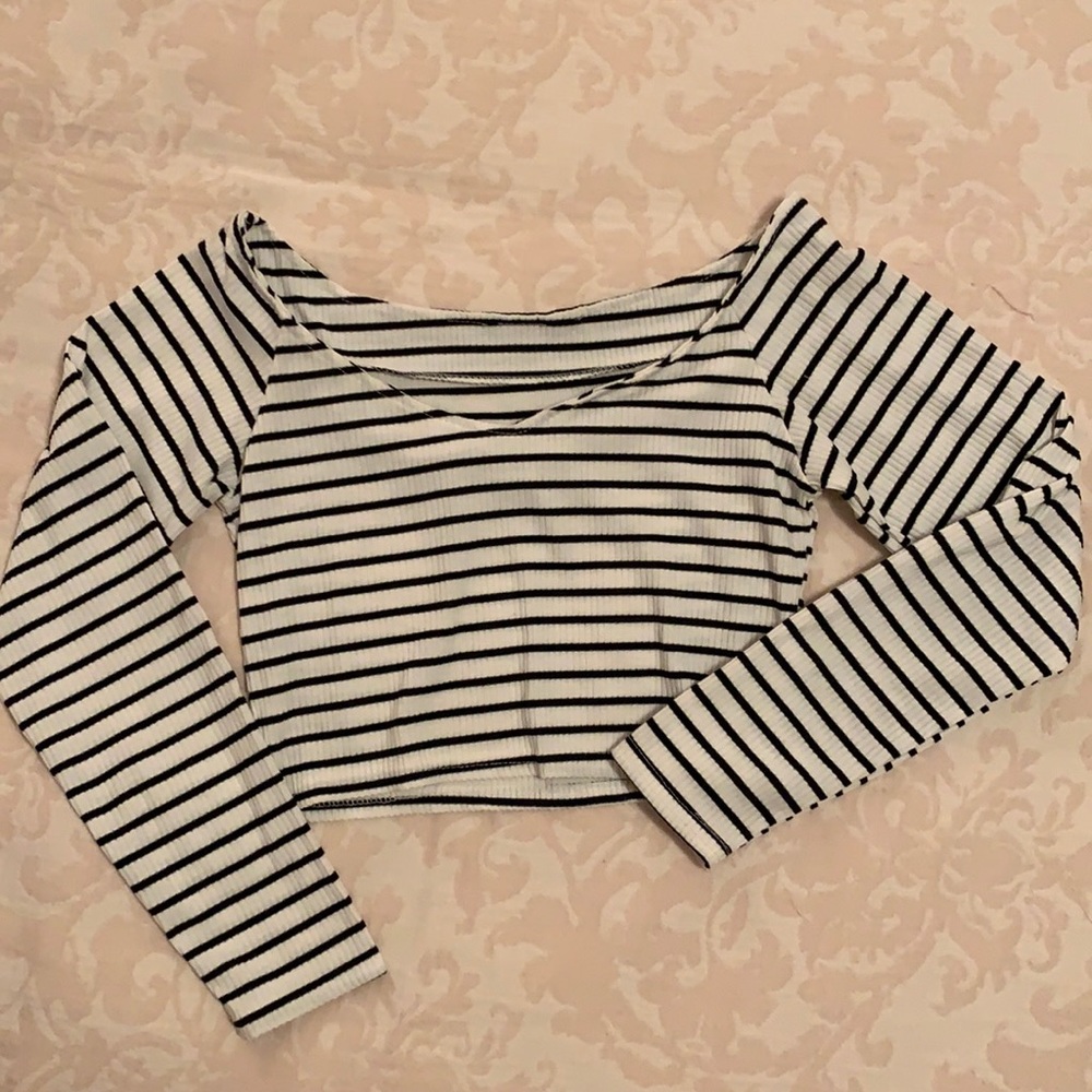 Cropped long sleeve off the shoulder